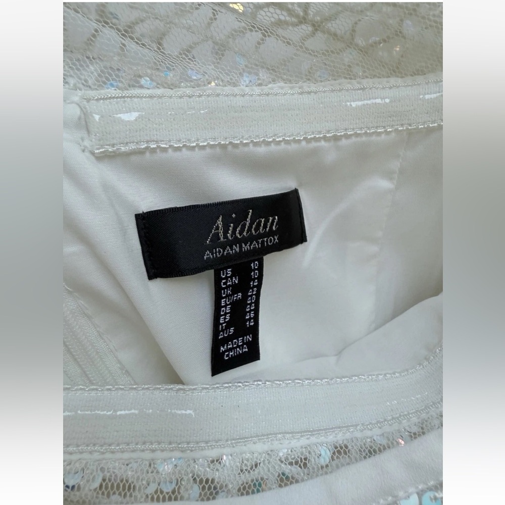 Aidan Mattox Sequin & Lace Off The Shoulder Ivory Dress Sz 10 - Picture 6 of 6